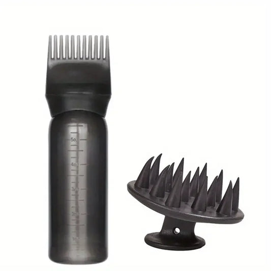2pcs/set Applicator Bottle Shampoo Brush Scalp Massage Hair Brush Oil Applicator for Hair Care 3-in-1 Hair Treatment Tool