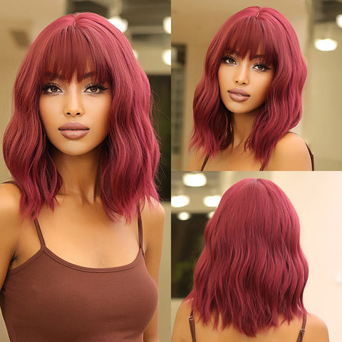 GEMMA Dark Brown BoBo Synthetic Wig with Bangs Shoulder Length Straight Wig for Women Cosplay Daily Hair Wig Heat Resistant Fibr