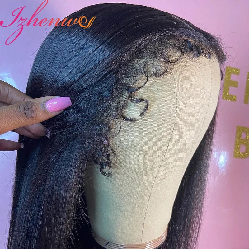4C Edges Natural Hairline Wig 30 Inch Straight 13x4 360 Transparent Lace Front Human Hair Wigs With Curly Baby Hair Lace Wigs