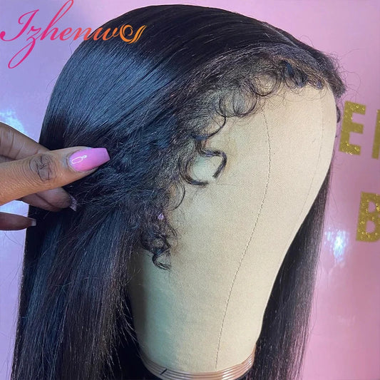 4C Edges Natural Hairline Wig 30 Inch Straight 13x4 360 Transparent Lace Front Human Hair Wigs With Curly Baby Hair Lace Wigs