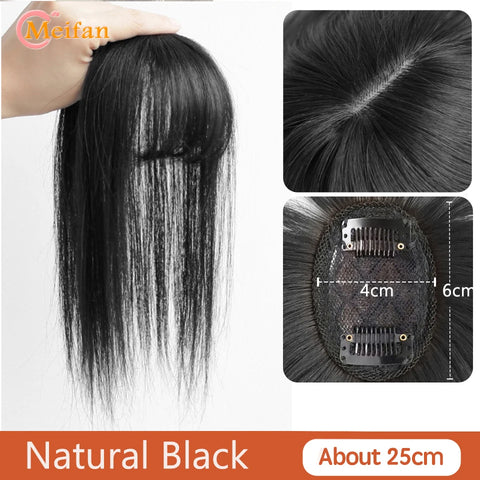 MEIFAN Synthetic Middle Part Topper Hairpiece with Bangs Clip-In Bangs Extension Natural Invisible Clourse Hairpiece for Women