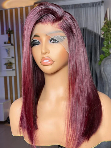 200% 8-18 Inches 99J Burgundy Short Straight Bob Wig 13x4 Transparent Lace Frontal Wigs Pre Plucked With Baby Hair Wine Red