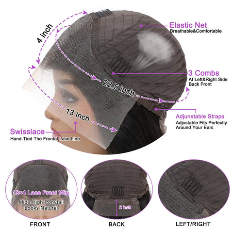Natural Black 13x4 HD Transparent Lace Front Wig Brazilian Human Hair Wigs Pre-Plucked Body Wave 180% Density Lace Frontal Wig