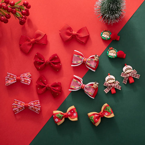 2Pcs/Set Christmas Baby Girls Hair Clips Ribbon Flower Tree Snowflake Resin Hair Bows Xmas Dance Party Hairpins Hairgrips