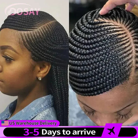 Synthetic Full Lace Front Wig Cornrow Double Braided Wigs For Black Women Box Side Part Braided Lace Wig Faux Locs Braids Wigs