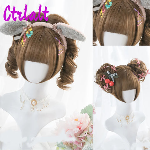 Shoulder Black Brown Layered Synthetic Natural Hair Wigs For Women Body Wave Daily Women's Wig with Curtain Bangs Heat Resistant