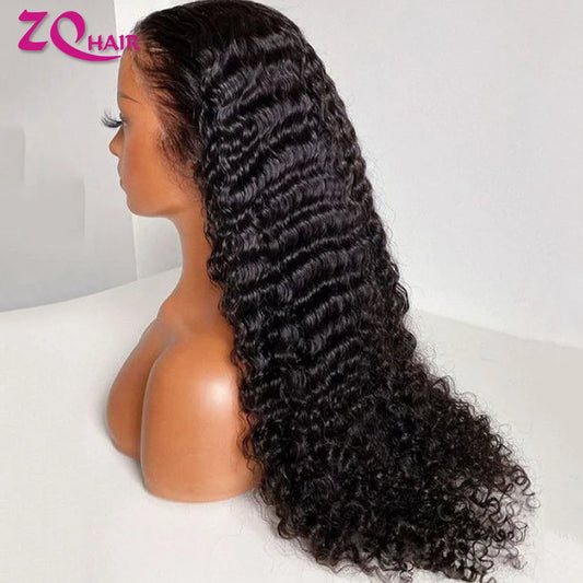 Kinky Curly Wigs 100% Human Hair Wigs Water Deep Wave Brazilian HD Lace Frontal Wig 13x6 HD Lace Front Human Hair Wig For Women