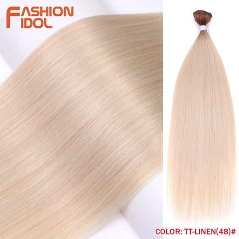 Yaki Straight Hair Extension Salon Natural Synthetic Hair Bundles Colorful High Temperature Fiber Ombre Blonde Fake Hair
