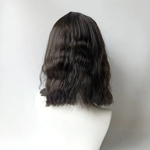 Brown synthetic wig - men's shoulder-length medium-length wavy hair fashionable high-temperature hairpiece