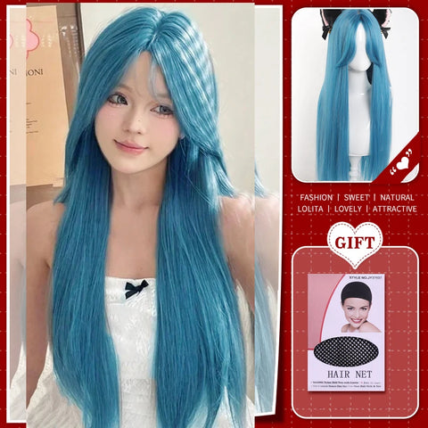 WTB Synthetic Long Straight Hair Black Lolita Wigs with Bangs for Women Fashion Female Cosplay Party Christmas Wigs Multicolor