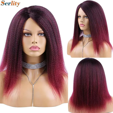 Yaki Kinky Straight Wig for Black Women 14 Inch Hair Natural Hairline Dreadlock Wig Kinky Curly Synthetic Hair Wigs Soft Fluffy