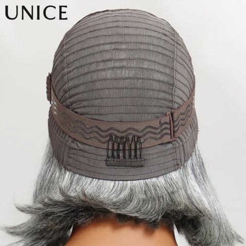 UNICE Hair Side Part Grey Bob Wig Pre Cut 6.5x1.5 Lace Layered Blowout Salt & Pepper Glueless Wig Human Hair Ready To Wear