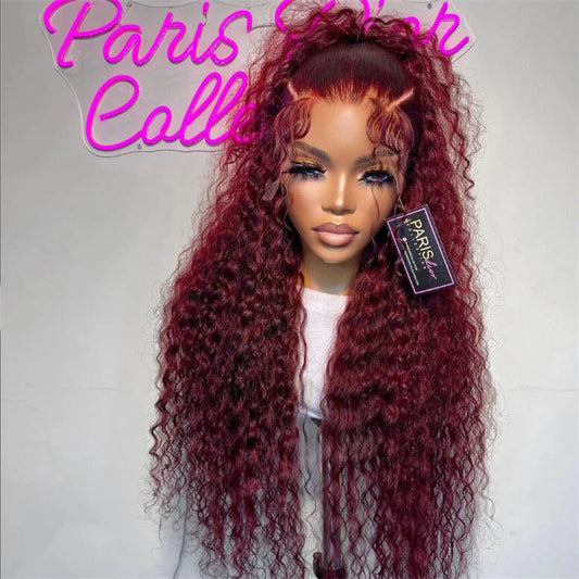 Glueless 26Inch Soft Long Burgundy Kinky Curly Lace Front Wig For Women With Baby Hair Synthetic Preplucked Daily