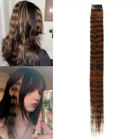 Stripe Printed Hair Colorful Long Straight Hair Pieces Synthetic Clip-in Hair Extensions for Daily Use Party Halloween