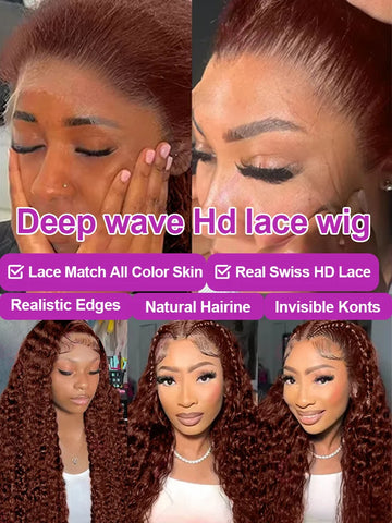 Chocolate Brown Water Curly Wigs 13x4 13x6 HD Lace Frontal Wig 40 42Inch Deep Wave Colored Human Hair Wigs For Women 250 Density