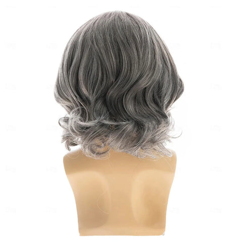 HAIRJOYMens Grey Wig Short Wavy Bob Wig Synthetic Cosplay Party Replacement Hair Wig