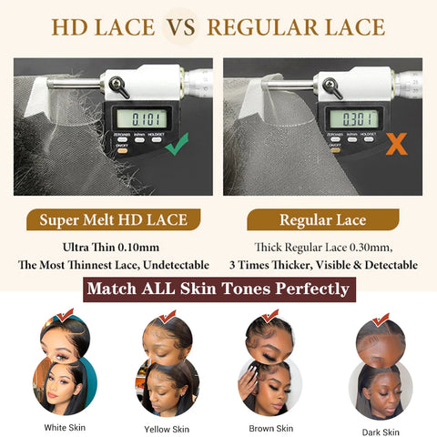 2x6 Kim K Kinky Straight Human Hair HD Lace Closure Only Melt Skins 2x6 Skinlike HD Lace Closure Brazilian Pre Plucked Hairline