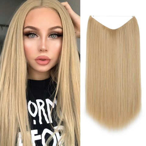 SARLA Synthetic No Clip Hair Extension Ombre Natural Fake False Long Straight Hairpiece Blonde Hair For Women
