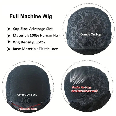 #4 Brown Afro Curly Bob Human Hair Wigs With Bangs For Women Remy Brazilian Kinky Curly Wigs No Lace Full Machine Made Wig