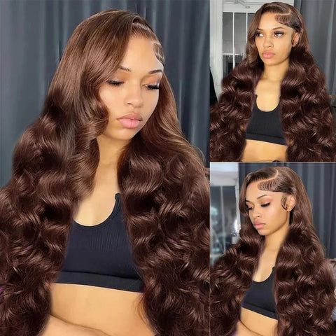 30 Inch Chocolate Brown Body Wave 13x4 HD Lace Front Human Hair Wigs Pre Plucked Brown Transparent Lace Frontal Wigs For Women