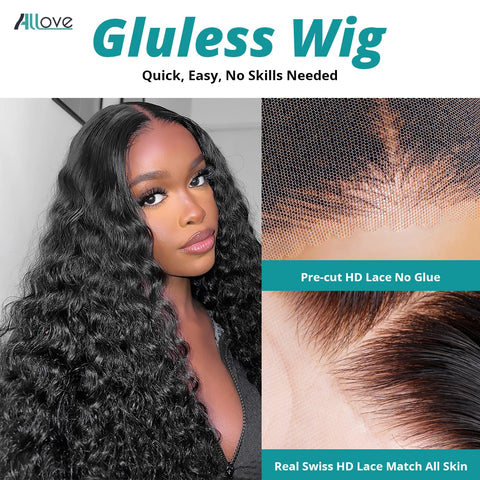Allove 7X6 Real Glueless Loose Deep Wave Lace Front Wig Ready To Go Natural Color Brazilian 100% Human Hair Easy For Women