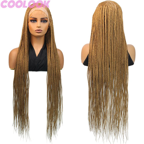 36" Synthetic Side Part Braided Wigs Heart Full Lace Front Wig Twist Box Braid Wigs With Baby Hair Knotess Lace Wig African Wig