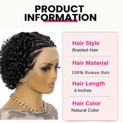 13X4 Curly Braid Human Hair Wigs Short Curly Wave Lace Frontal Wigs With Braided Pre Plucked Water Wave For Women Elegant Style