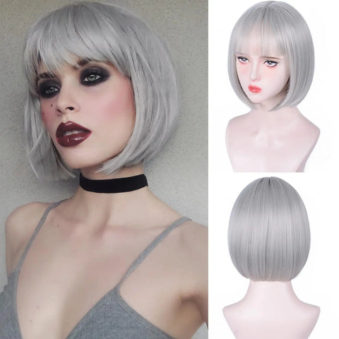 Short, light purple bob hairstyle synthetic wig for Halloween party cosplay wig, daily high-temperature hair accessory wig set