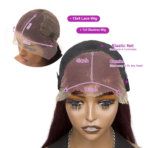 13x6 Glueless Bob Wig Burgundy 99J Deep Wave Brazilian Human Hair Short Bob With Curly HD Transparent Lace Front Wigs For Women