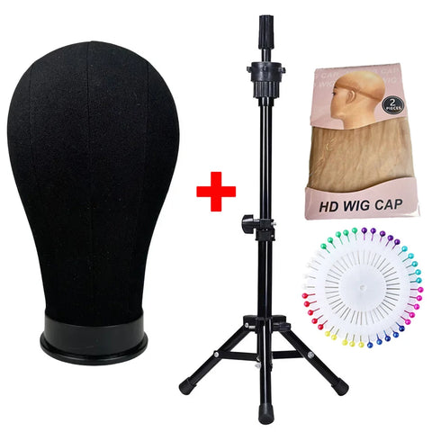 Soft Canvas Wig Head With Tripod Stand 22' Training Mannequin Canvas Head for Hairstyle Display DlY Making Wig Stand With Head