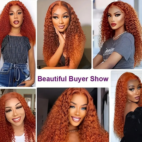 Human Hair Wigs Ginger Deep Wave 13X6 30inch Hd Lace Frontal Wigs Human Hair 220 Density Brazilian Hair Colored Lace Front Wigs