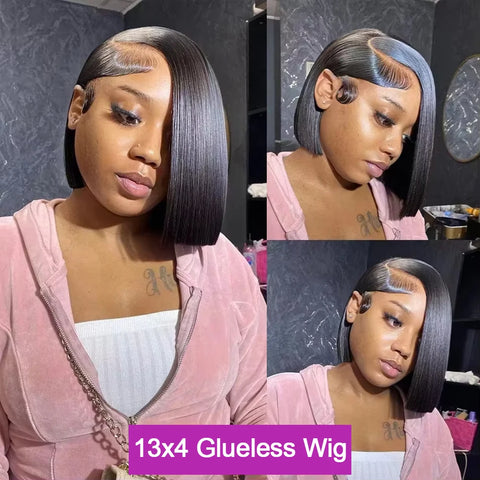 100% Human Hair Wig Glueless Braided Closure Hd Lace Frontal Wig Pre Cut Vietnamese Straight Short Bob Lace Front Wig for Women