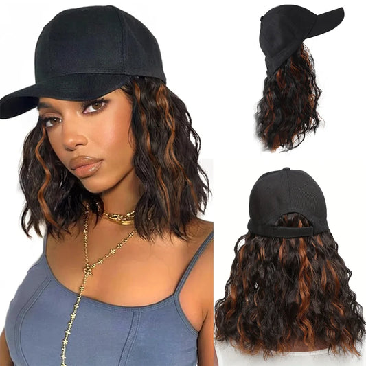 LUPU Synthetic Hat Wig for Women Wig Cap with Curly Hair Extensions Hat with Hair Wave Adjustable Baseball Hat Wigs