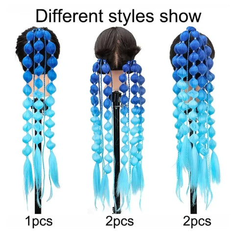 1Pc Synthetic Hair Wig Ponytail Extension Hairpieces Pink Long Lantern Bubble Braid Kinky Straight Women Girl Halloween Costume