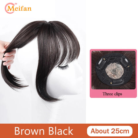 MEIFAN Synthetic Middle Part Topper Hairpiece with Bangs Clip-In Bangs Extension Natural Invisible Clourse Hairpiece for Women