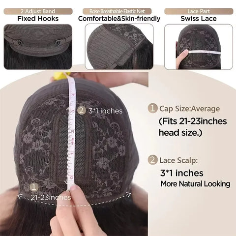 Chocolate Brown Layered Straight Wigs with Bangs Synthetic Layered Cut 3X1 Lace Glueless Wig 4# Brown Color 180% Density