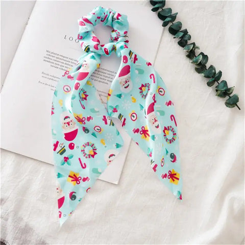 Santa Claus Bows Hair Scrunchies Long ribbon Ponytail Scarf Hair Tie Women Girls Elastic Hair Bands Christmas Hair Accessories