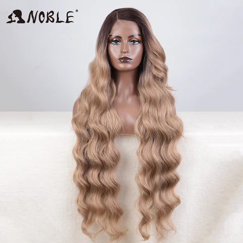 Noble Synthetic Lace Front Wig Long Wavy Side Part Body Wavy Lace Front Wig For Women Lace Front Wig Ombre Blonde Cosplay Wig