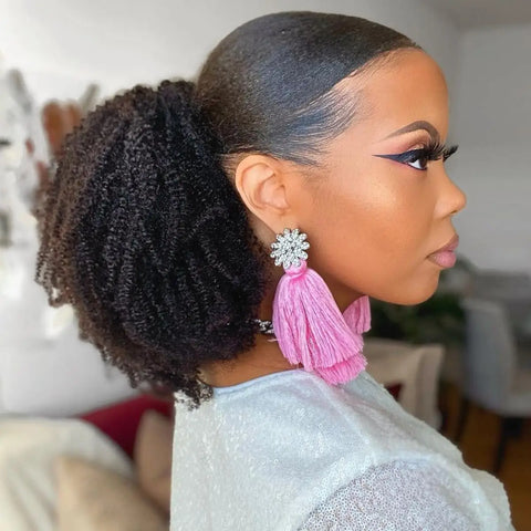 Mogolian Afro Kinky Curly Drawstring Ponytail Human Hair Extensions 4B 4C Remy 12-24inch Long Clip In Ponytail Extension