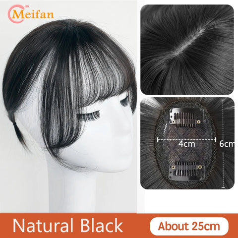MEIFAN Synthetic Middle Part Topper Hairpiece with Bangs Clip-In Bangs Extension Natural Invisible Clourse Hairpiece for Women
