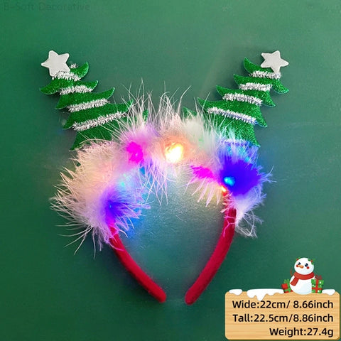 2025 Led Christmas Antler Headband Xmas Tree Hair Band with LED Lights Cosplay Headbands Party Christmas Hair Accessories
