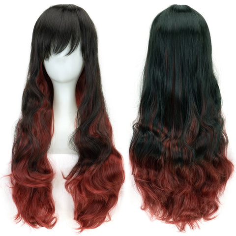 Soowee Synthetic Hair Ombre Rainbow Cosplay Wig with Bangs Red Yellow Purple Green Blue Wigs for Black Women