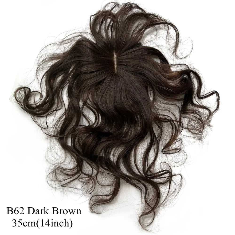 Natural Body Wavy Clip in Human Hair Topper for Women #1B Soft Hairpiece Extension for Mild Woman Increase Hair Volume Remy