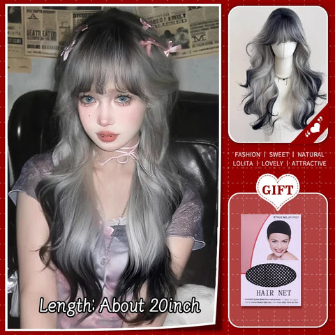 WTB Synthetic Long Straight Hair Black Lolita Wigs with Bangs for Women Fashion Female Cosplay Party Christmas Wigs Multicolor