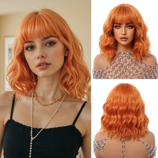 Christmas Short Curly Wavy Burgundy Wine Red Synthetic Wig Lolita Hair Wig with Bangs for Women Cosplay Party use Heat Resistant