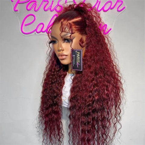 Glueless 26Inch Soft Long Burgundy Kinky Curly Lace Front Wig For Women With Baby Hair Synthetic Preplucked Daily
