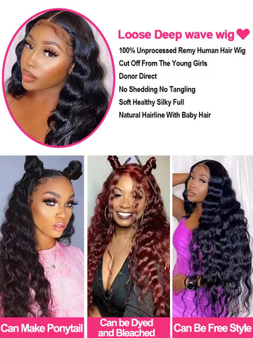 200 Density Loose Deep Wave 13x4 HD Lace Front Human Hair Wigs Brazilian 30 Inch Curly Water Wave 5x5 Glueless Wig Human Hair