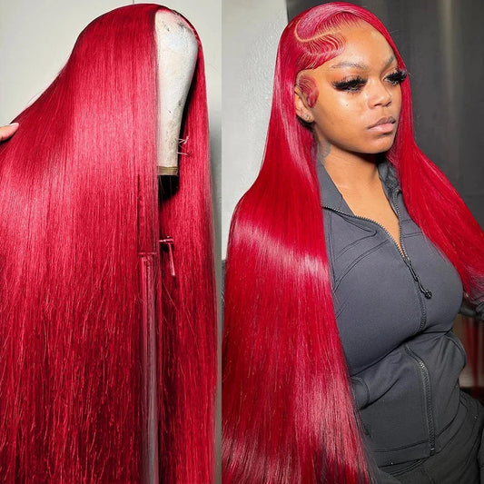 30 40 Inch Brazilian Red 13x6 HD Lace Front Human Hair Wigs 200% Red Color Straight 13X4 Transparent Lace Frontal Wig For Women