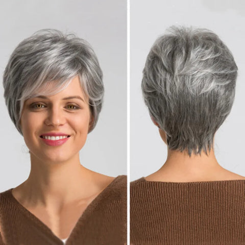 Natural Breathable Hair Extensions Synthetic Middle & Old Age Women Wigs Fashion Gray Head Cover Ladies Short Curl Wig Hat