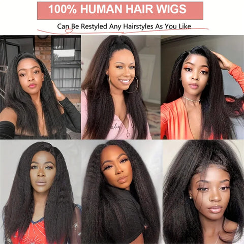 Yaki Straight 13x4 HD Lace Front Human Hair Wigs Kinky Straight Lace Frontal Wig 100% Human Hair 4C Edges Curly Human Hair Wigs
